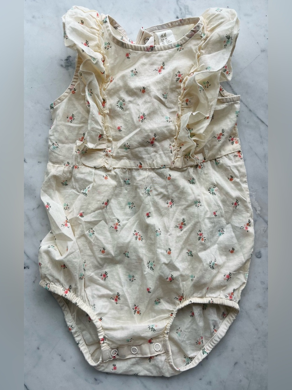 H&M Cream/Floral Toddler Sleeveless Flounce-trimmed Romper Suit 3T
